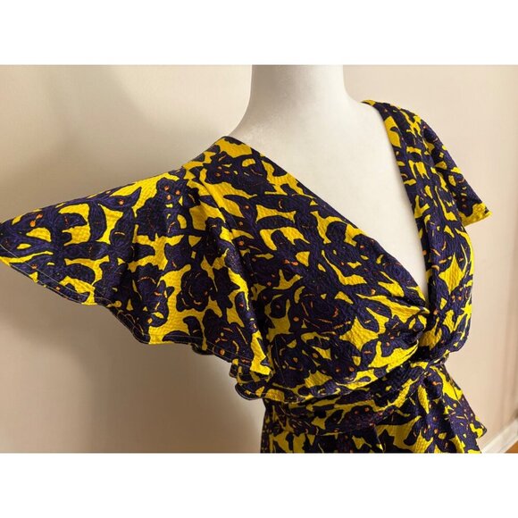A.L.C. Viera Twist Front Mini Dress in Silk Size 6 Purple and Yellow Florals - Picture 4 of 15